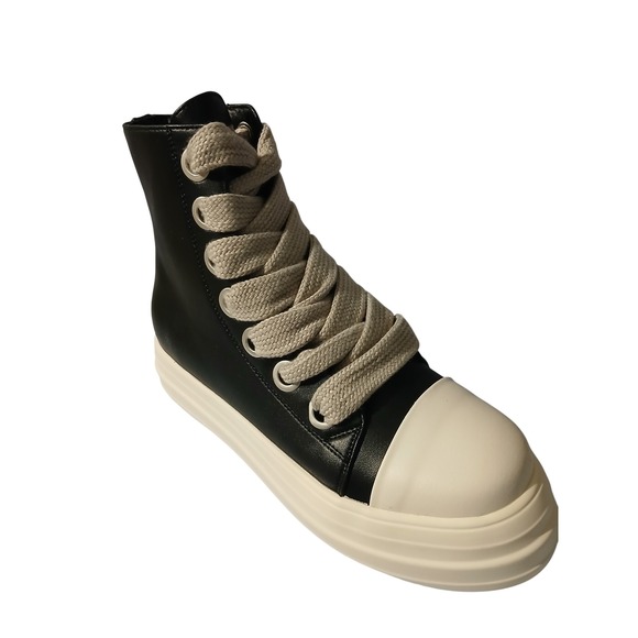 Chunky Platform High Top Sneakers Black White Lace Up Zip Closure Size 43 or 11 - Picture 6 of 7